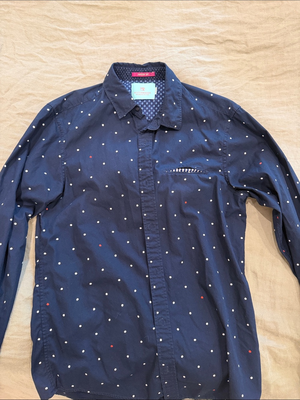 Scotch & Soda Navy Button-Down with White and Red Dot Print